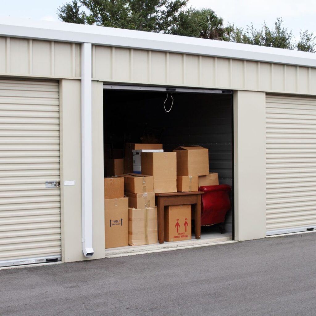 Storage unit full of boxes. 