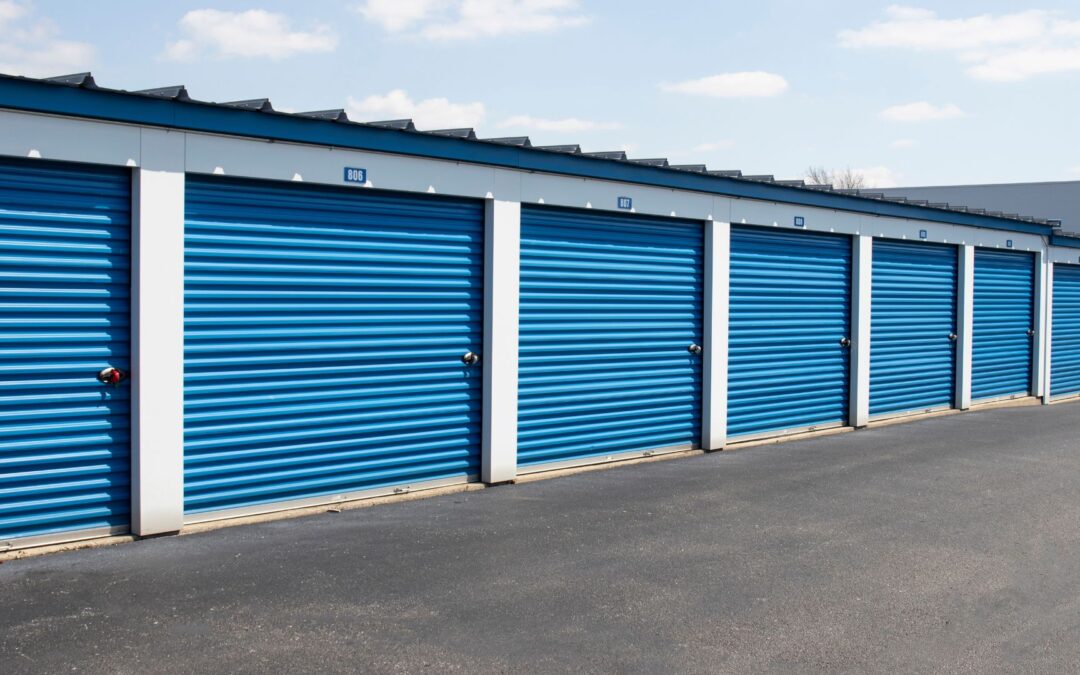 Storage units with blue doors.